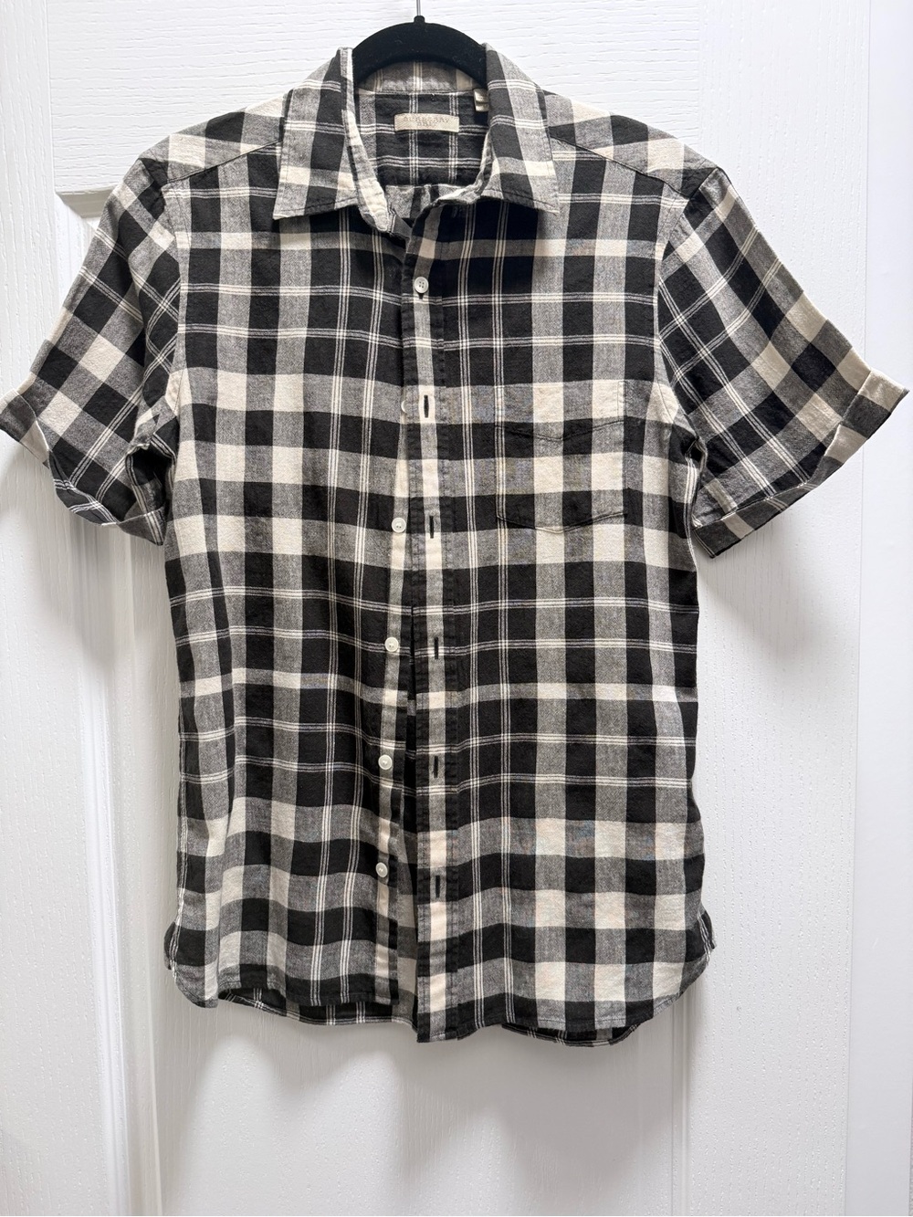 Burberry Black and Cream Plaid Short-Sleeve Button-Down Shirt
